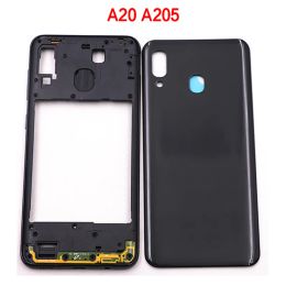 For Samsung Galaxy A20 A205 SM-A205F A205DS Middle Frame Bezel Battery Back Cover Rear Door Add Camera Lens Full Housing Case