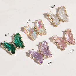 2pcs Kristal Kelebek Alaşım Tırnak Sanat Dekorasyonları Aurora Holografik 3D Kelebekler Rhinestones Takı DIY Manikür Accessorie