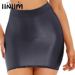 Urban Sexy Dresses Sexy Womens Glossy Bodycon Pencil Mini Skirt Solid Colour Stretchy High Waist Miniskirt Clubwear Costumes for Rave Party 240403