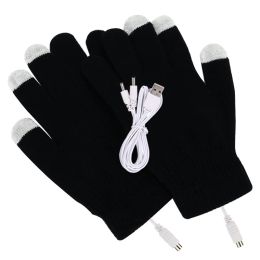 1Pair USB Heated Gloves for Men Women Warm Portable Knitting Heating Mittens Hands Warmer Touch Screen