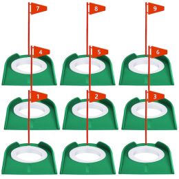 9 Pack Golf Putting Cup and Flag Plastic Golf Hole Training Aids Golf Training Putters for Indoor Outdoor Kids Men Women Office