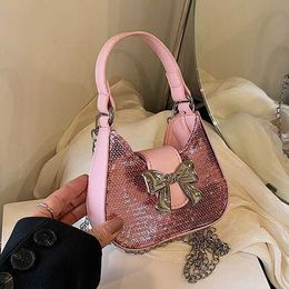 High End and Niche Sequin Bag for Women s 2024 Spring Summer New Versatile Chain Diagonal Cross Handheld Mini Mouth Red 240403