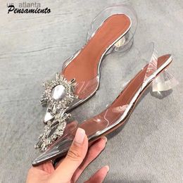 Dress Shoes 2023 Summer Women pumps Transparent Crystal Triangle heeled office lady High heels Party Wedding Woman Sandals 34-45 H240403