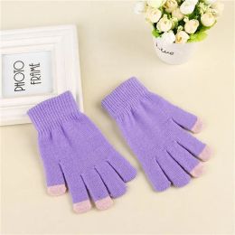 Women Men Winter Knitted Full Finger Gloves Unisex Solid Touch Screen Gloves Outdoor Warm Cycling Driving Mittens