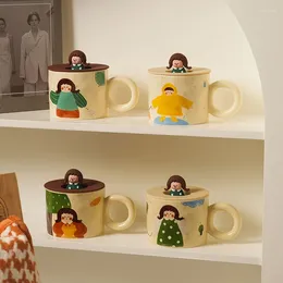 Mugs Cute Ceramics Coffee Mug With Lid Large Capacity Creative Drinkware Tea Cups Novelty Gift Couples Breakfast Milk Cup Handgr