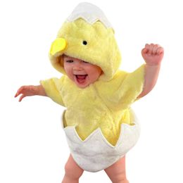 New Baby Boys Girls Chicken Costume Boys Girls Cosplay Chicken Animal Costume Winter Fleece Hooded Romper Bodysuits Clothes