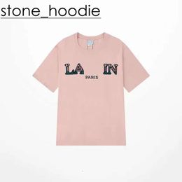 Lanvis T Shirt Men's Ss24 Designer Lanvis Curb T Shirt Luxury Women's Beige Speckle Alphabet Print Trendy Casual Loose Half Sleeve White Lanvis Clothing 2351