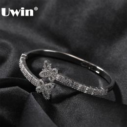 Bracelets Uwin Butterfly Cuff Bangles Iced Out Baguettecz Bracelets Cubic Zirconia Wrist Bracelets for Women Fashion Jewelry for Gift