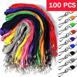100pcs/lot Black Blue Red Green Lanyards Safety Neck Rope For Card Holder Badge Keychain ID Card Wholesale Landyard