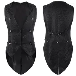 Men's Vests Men Medieval Gothic Vest Jacquard Tailcoat Black Double-breasted Vintage V-neck Stage Steampunk Coat Halloween Jacket Lugentolo