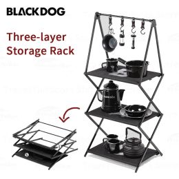 Furnishings Naturehike BLACKDOG Camping 3Layer Storage Shelf Outdoor Portable Aluminium Alloy Folding Frame Picnic Tableware Table With Hook