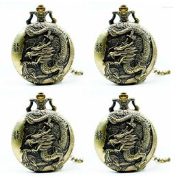 Pocket Watches 4X Large Bronze Embossed Chinese Style Nostalgic Retro Big Dragon Watch