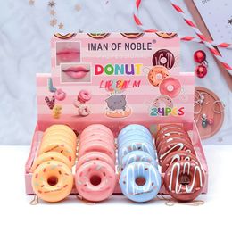 24PcsLot Cute Doughnut Moisturising Transparent Lip Balm Lipstick Makeup AntiDry Hydration Repair Care Cosmetics Wholesale 240321