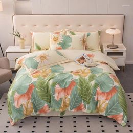 Bedding Sets Cotton Premium Elegant Vibrant Set Soft Comfortable Flower Leaves Print Duvet Cover With Zipper Bed Sheet Pillowcase