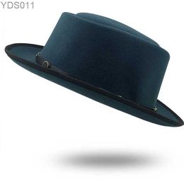 Wide Brim Hats Bucket Simple wool mens pigskin hat dad uses black Fedora gentleman flat bottomed bowling ball yq240403