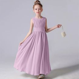 Dideyttawl Chiffon Pleated Flower Girl Dresses Sashes Kids Weddings Birthday Party Pageant Gowns Junior Bridesmaid Dress 240321