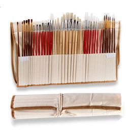 Brushes 38 pcs Paint Brushes Set with Canvas Bag Case Long Wooden Handle Synthetic Hair Art Supplies for Oil Acrylic Watercolor Painting