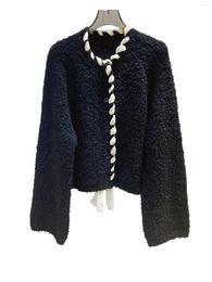 Women's Knits Cardigan Jacket Round Neck Short Ox Horn Matte Buckle Yarn Belt Tie Design Warm And Comfortable 2024 Fall 1014