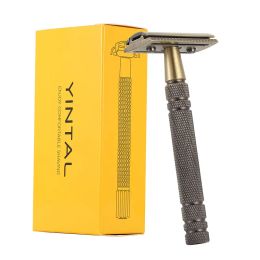 Blade YINTAL Men's Bronze Classic Doublesided Manual Razor Long Handle Safety Razors Shaving Replaceable Classic Razors