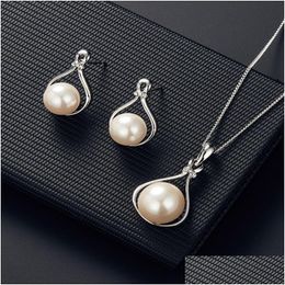 Earrings Necklace Wedding Jewellery Set For Women Rhinestone Butterfly Imitation Pearl Party Sets Drop Delivery Dho4L