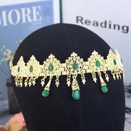 Hair Clips Gold Colour Middle East Moroccan Jewellery Forehead Chain Crystal Droplet Pendant Chic Algeria Bride For Women