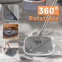 360° Rotating Square Spin Mop and Bucket Set with Dirty and Clean Water System Self Wringing Mop-Head Multifunctional mopa Tools