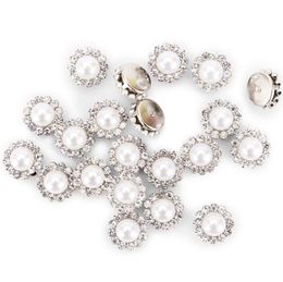 100Pcs Crystal Pearl Buttons Round Flatback Rhinestone Beads Buttons with Diamond DIY Craft Sewing Fasteners Accessories for Jew6653783