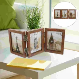 Frames 1Pc Tri-fold Po Frame Wooden Picture Desktop Decor For Home Office
