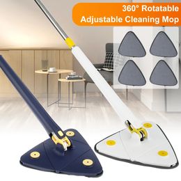 Telescopic Triangle Mop 360° Rotatable Spin Cleaning Mop Adjustable Squeeze Wet and Dry Use Water Absorption Home Floor Tools 240329