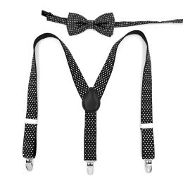 Adjustable Elastic Suspenders Bow Tie Sets for Kids Children Boys Girls Wedding Party Event Y-Back Polka Dot Braces Belt Bowtie