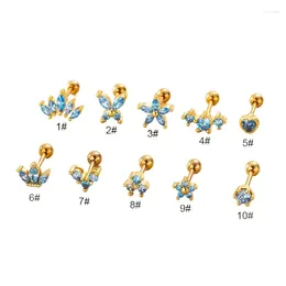 Stud Earrings 5Pcs/Lot 20G Piercing For Women Jewelry Blue Zircon Crown Flower Ear Cuff Double Screw Stainless Steel