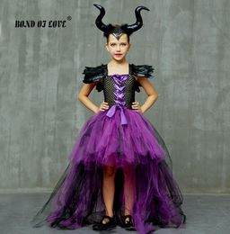 Maleficent Evil Queen Girls Tutu Dress and Horns Halloween Cosplay Witch Costume for Kids Party Dress Children christmas clothes T8787602