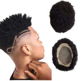 Toupees Indian Virgin Human Hair Piece 4mm Afro Kinky Curl 7x9 Mono Lace Toupee for Black Men