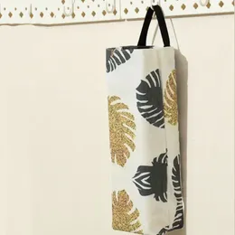 Storage Bags Cloth Grocery Bag Holder Hangable With Vintage Print Trash Dispenser Wall Mount Plastic Cupboard Door