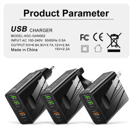 USB C Charger 65W GaN USB Charger Fast Charging 5 Ports Phone Charger For iPhone 14 13 Xiaomi Samsung Adapter Type C PD Charger