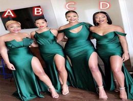 2020 Sexy Bridesmaid Dresses Latest Different Neckline Ruched High Side Split Long Prom Dress Maid of Honour Gowns8262159