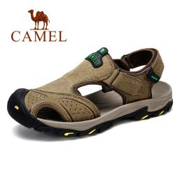 Boots CAMEL Summer Men's Sandals Casual Outdoor Beach Shoes Genuine Leather Men Sandals Man chaussure homme Male Flats