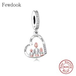 Fit Original Pan Charm Bracelet 925 Sterling Silver Mother and Two Children Mummy We Love You Bead For Making Women Berloque DIY