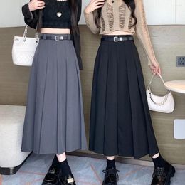 Skirts Y2k Vintage Suit Skirt For Women Spring Summer High Waist A Line Pleated Grey Black Elegant Casual Long