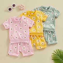 Clothing Sets Toddler Baby Girls Set Outfit Daisy Print Short Sleeve T-Shirt And Elastic Shorts Cute Summer Clothes 0-3Y