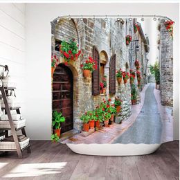 Shower Curtains 3D European Rural Town Street Landscape Printing Curtain For Bathroom Waterproof Polyester Home Decor With Hooks