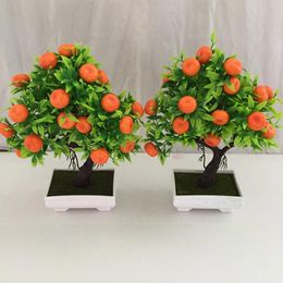 Decorative Flowers Fruits Artificial Orange Tree Plant Bonsai Small Potted Plastic Flower Fortune Kumquat Fruit Home Decor