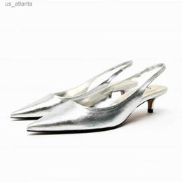 Dress Shoes TRAF Sliver Matte Slingback Pumps 2024 Simple Pointed Toe Stilettos Women Heels Fashion Temperament Womans New Sandal H240403