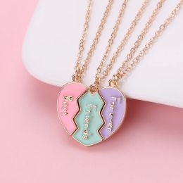 Luluo&baby 3Pcs/Set Cute 3-color Heart Broken Stitching Magnetic Best Friend Necklace for Girls Kids BFF Friendship Jewelry Gift