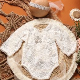 Ylsteed 2 Pieces Set Newborn Lace Romper Infant Photography Outfits with Matching Headband Baby Girl Photo Shooting Props