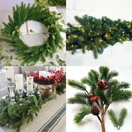 Decorative Flowers 28CM 3 Fork Double-sided Christmas Pine Branch Imitation Tree Wreath Gift Box Decoration Accessories