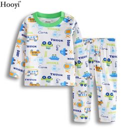 Hooyi Green Trucks Baby Boys Pajamas Ubrania Ubrania Dzieci Zestawy snu 100% bawełniana kreskówka Bebe Ubranie koszuli nocne 240325