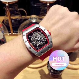 Trendy Mens Automatic Mechanical Watch Hollowed Out Transparent Personalized Luminous Tape Atmosphere Waterproof Fashion
