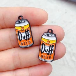 10pcs Enamel Beer Can Charm Duff Beer Earring Pendant DIY Keychain Necklace Jewellery Pendant Accessories Diy Bulk Craft Supplies