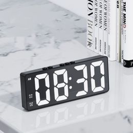 Voice Control Digital Alarm Clock Temperature Date Dual Alarm Snooze Mute Table Clock 12/24H Bedside Mirror LED Clock